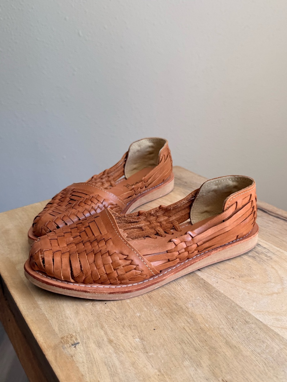 Macarena huarache tan leather woven sandals slip on shoes 8